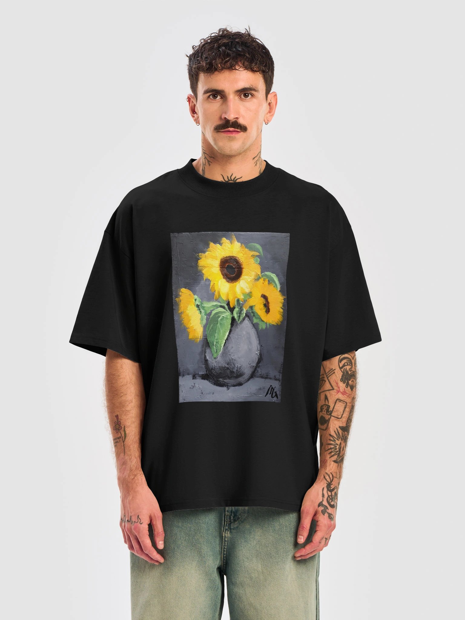 Sunflowers In A Jug // Oversized T-shirt black product image (5)