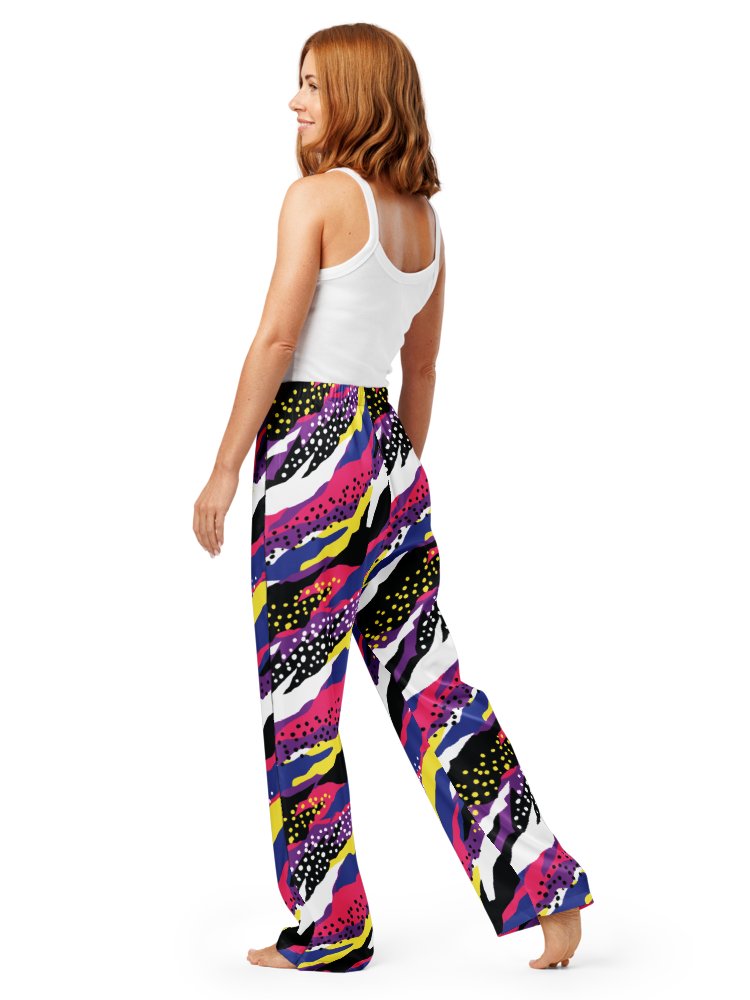 Retro 90s Cyber-Pop Waves | Vibrant All-Over Print Pajama Pants product image (6)