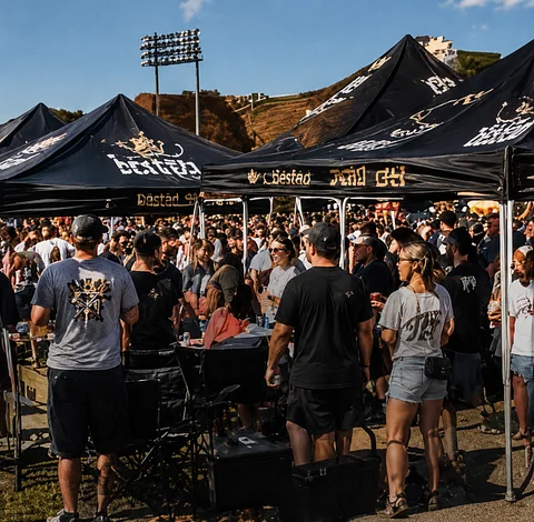 Busy tailgate gathering