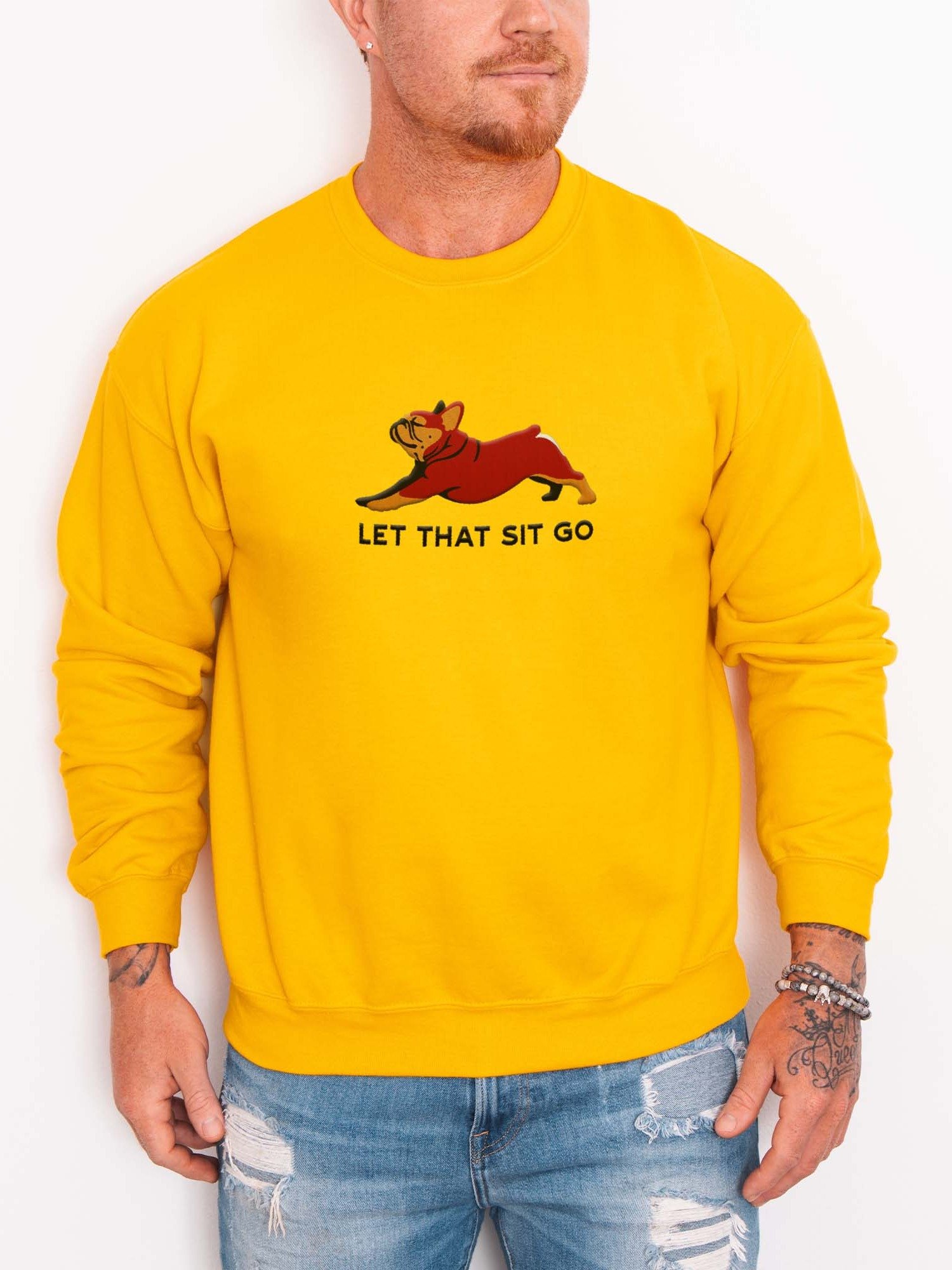 Let that Sit Go Sweatshirt (Embroidered) of a French Bulldog(Red & Tan) product image (1)