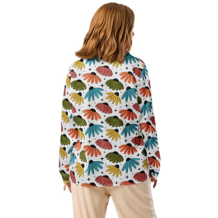 Retro Halftone Coneflowers Ladies Long Sleeve Pajama Top product image (2)