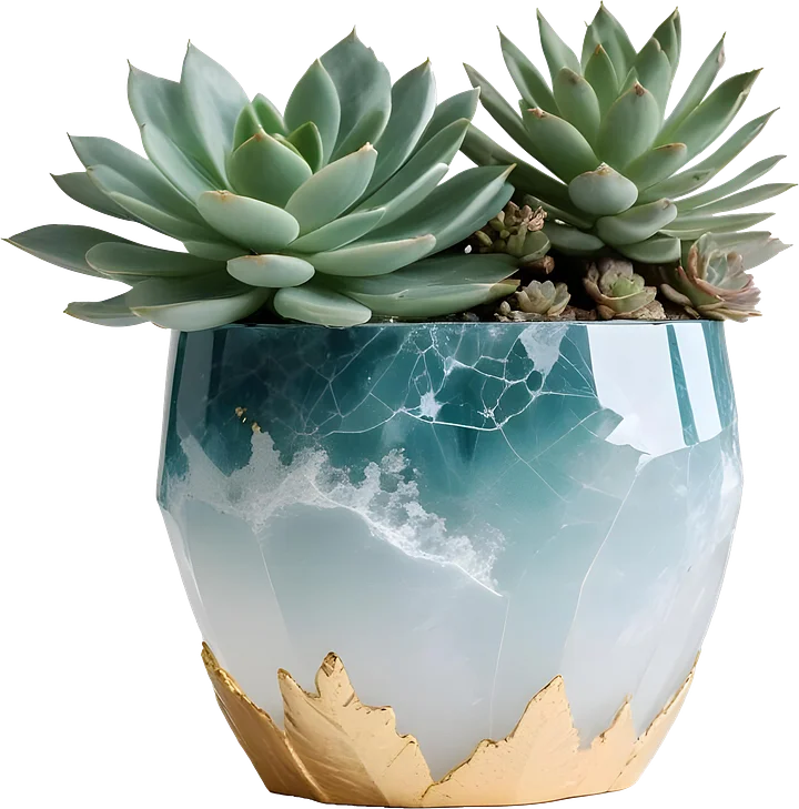 Aqua Serenity – Pot with Succulent PNG product image (1)
