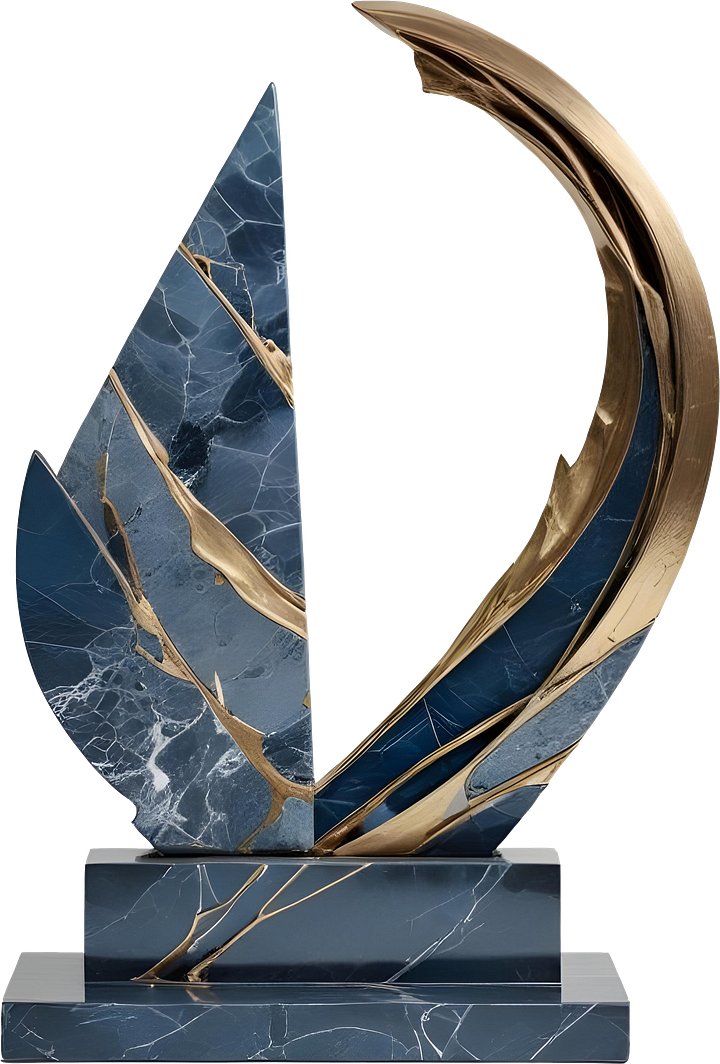 Ocean's Legacy – Blue Kintsugi Sail Sculpture PNG product image (1)