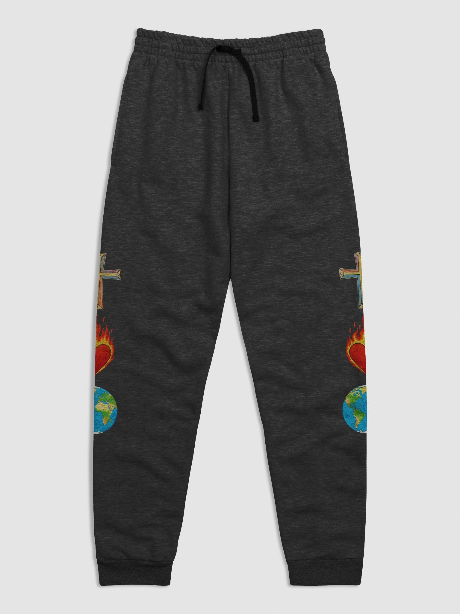 Colorful Cross Burning Heart Globe Art Unisex Joggers product image (5)