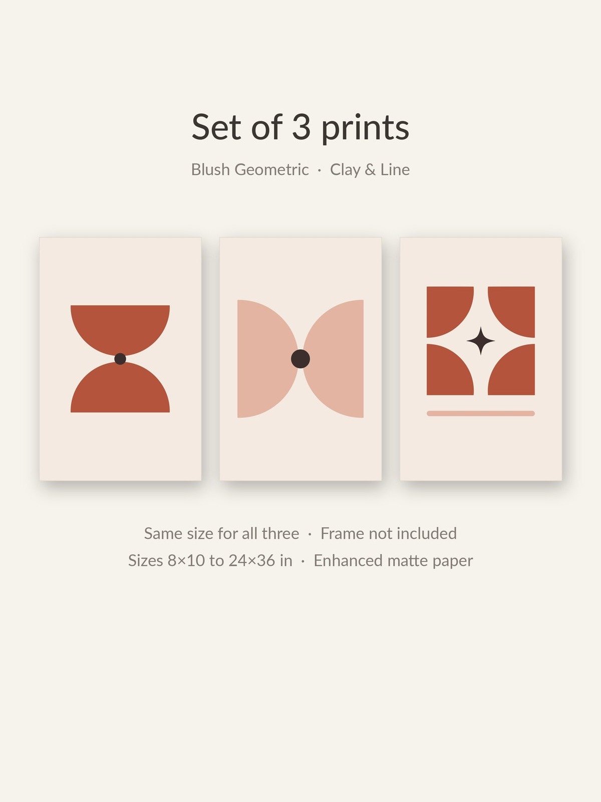Pink Bathroom Wall Art Set of 3 | Mid Century Geometric Prints product image (2)