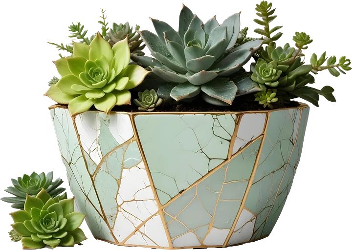 Kintsugi Harmony – Faceted Succulent Planter PNG product image (1)