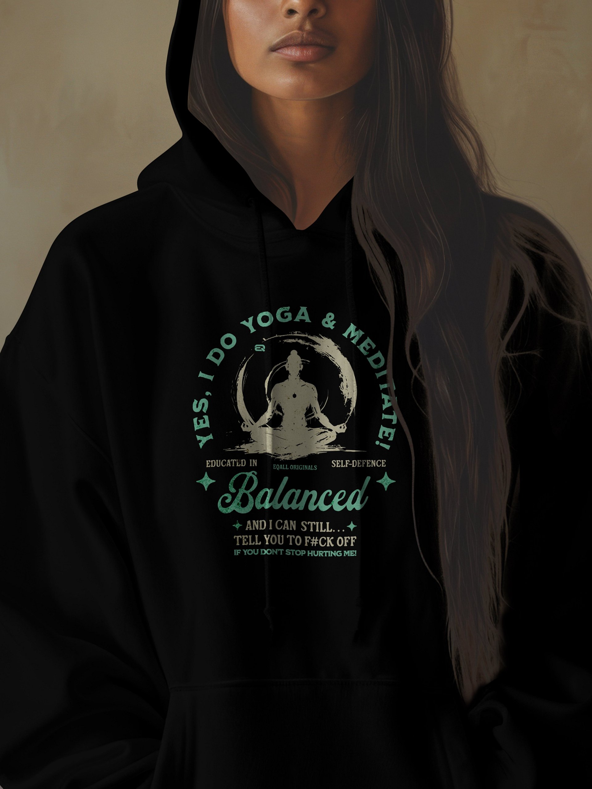 Yes I Do Yoga and Meditate_Self-Defence Bella R3CVR.i Unisex Hoodie_EQALL® Originals_Turq. Green product image (5)