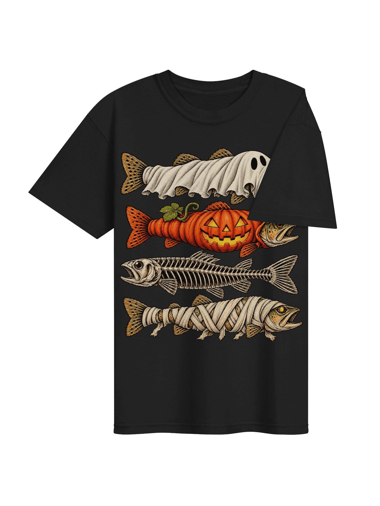 T-shirt de pêche d'Halloween avec un poisson-bar effrayant | T-shirt avec un poisson squelette de citrouille fantôme et de momie, cadeau pour pêcheur effrayant Comfort Colors® product image (5)