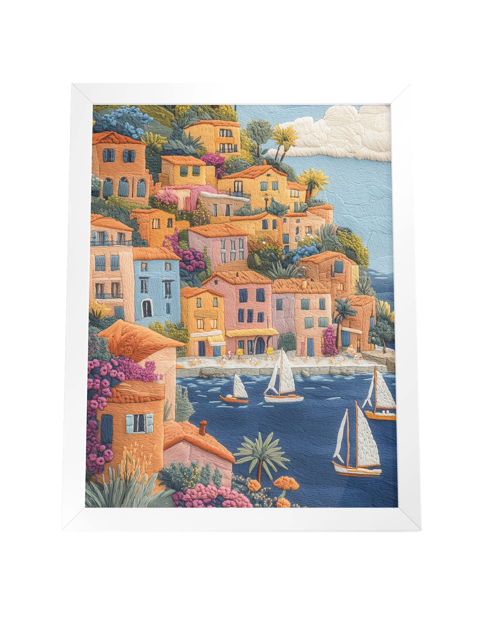 Somewhere on the French Riviera | Embroidery-Style Wall Art — Framed Print product image (20)