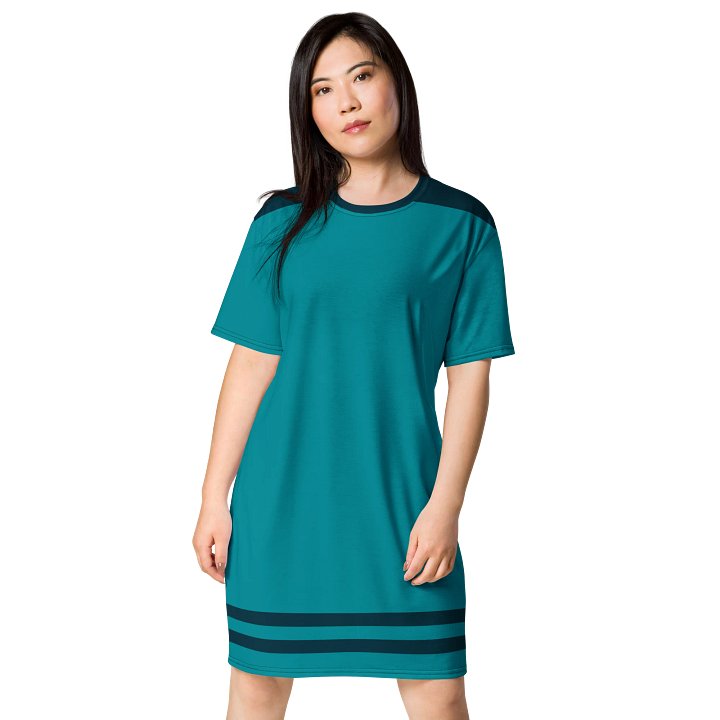 Exclusive Teal T-Shirt Dress with Navy Stripes - Oversized Fit product image (1)