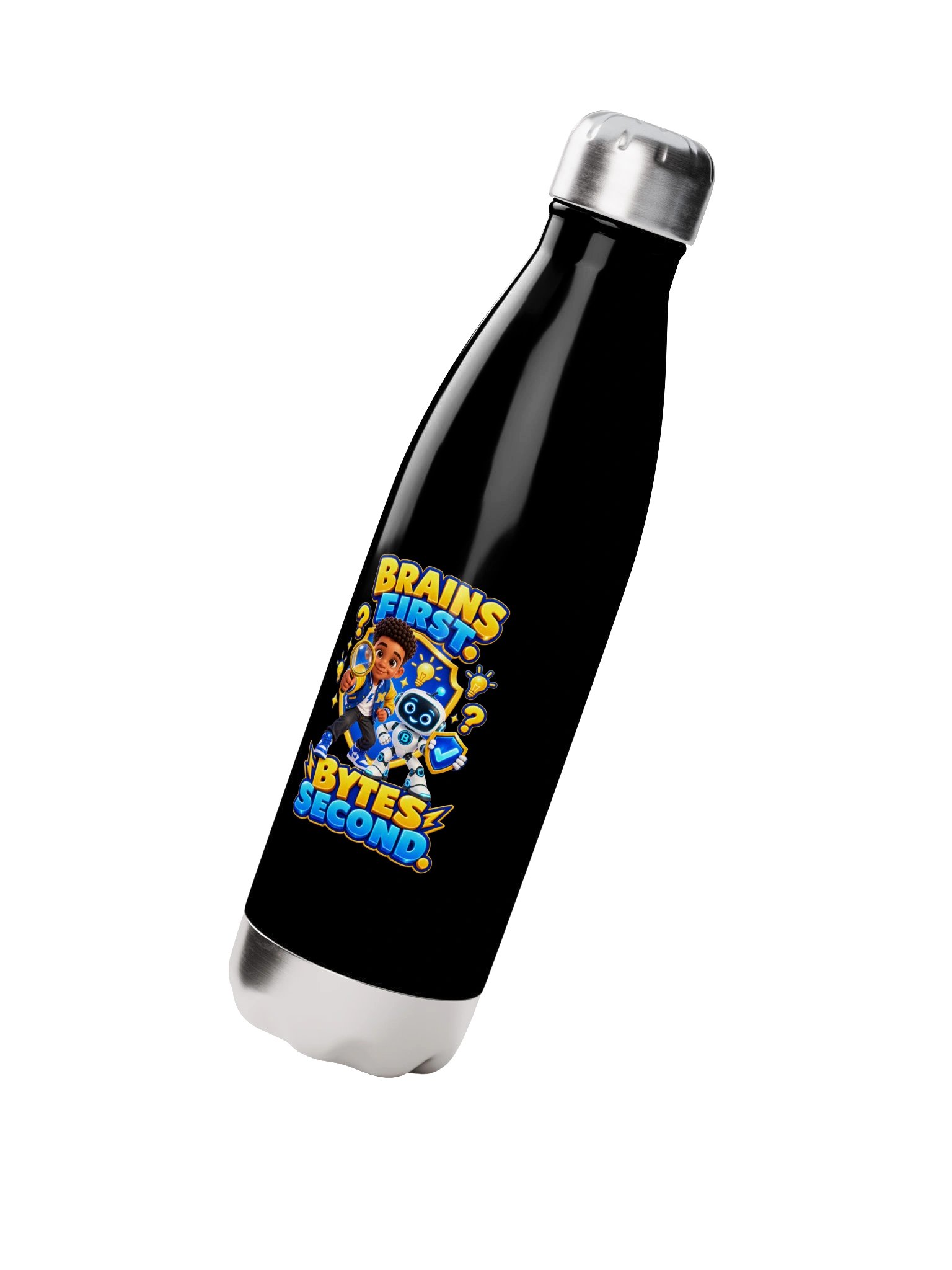 Brains First. Bytes Second. Stainless Steel Water Bottle | Marcus & Byte product image (3)