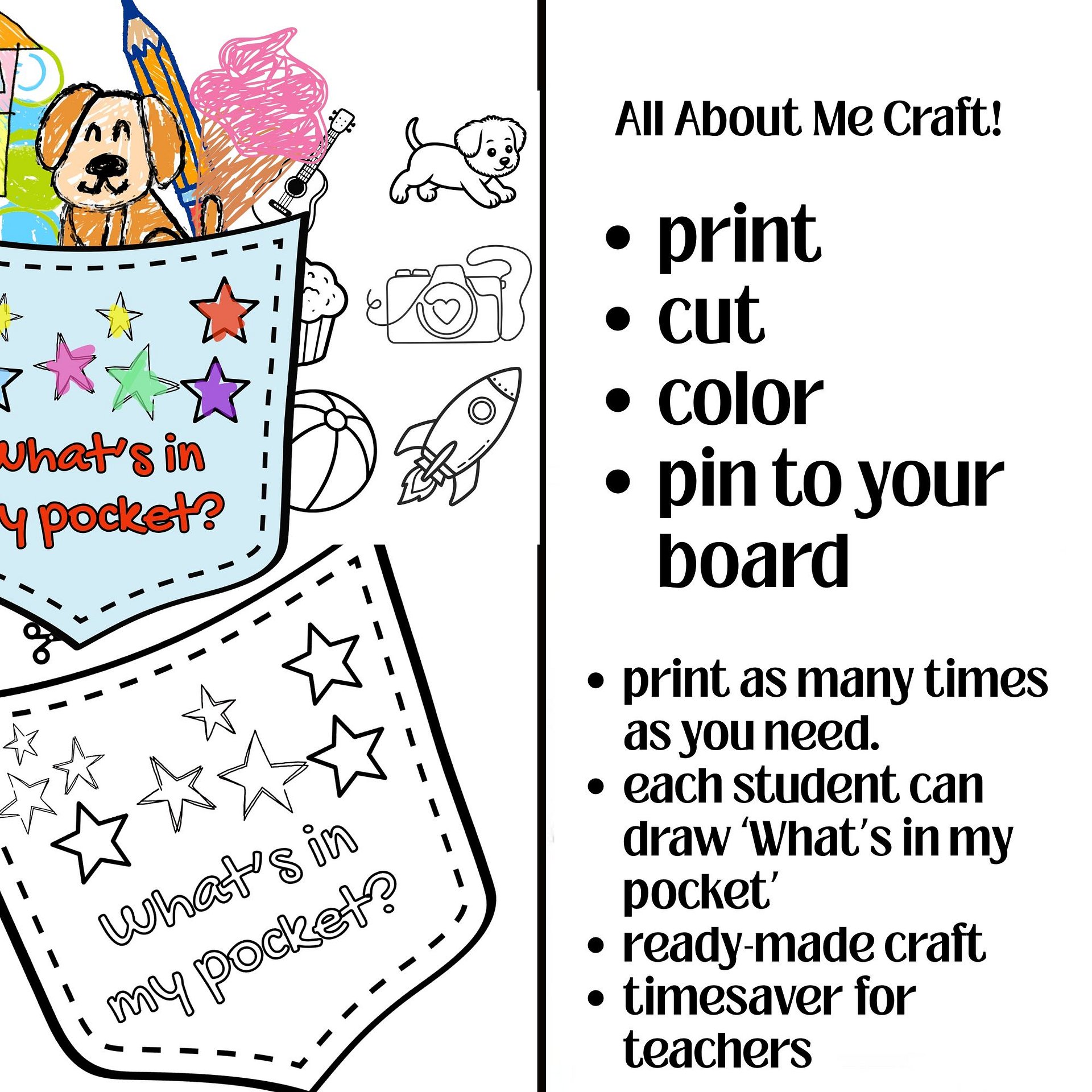All About Me What's in my Pocket Printable Craft Back to School Activity PDF product image (2)