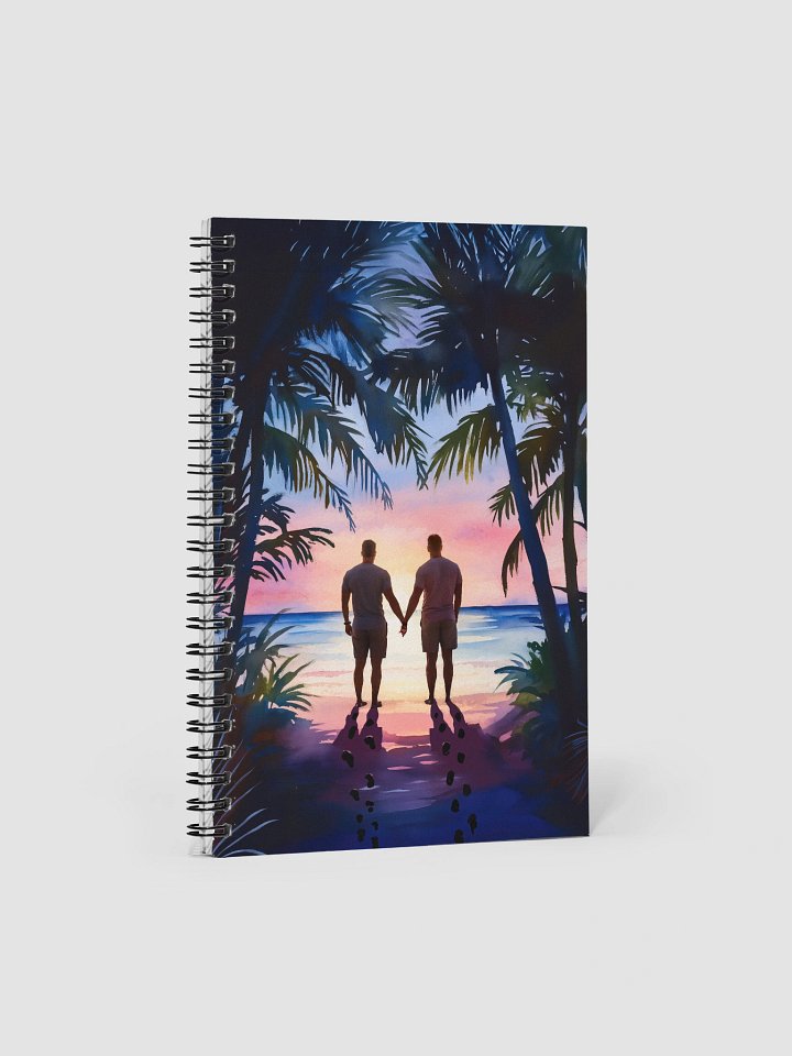 Tropical Beach Sunrise - Gay Couple Holding Hands Spiral Notebook product image (1)