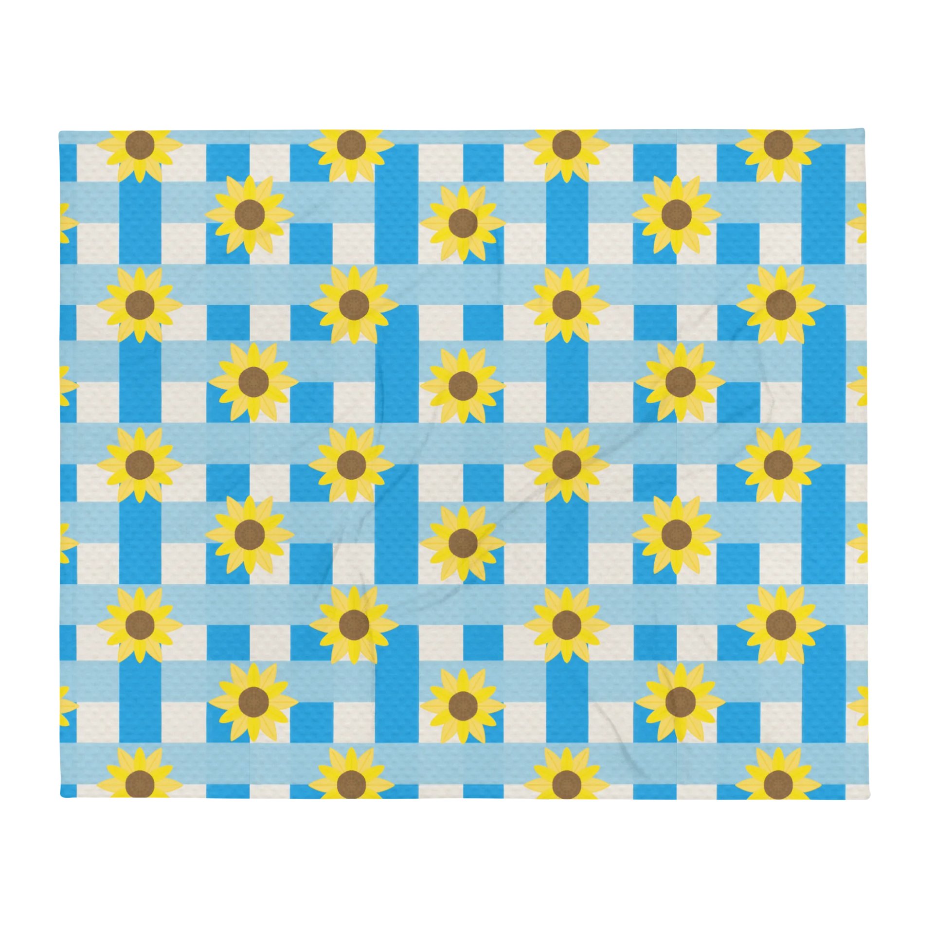Sunflower Gingham Pattern- Blue Background Throw Blanket product image (2)