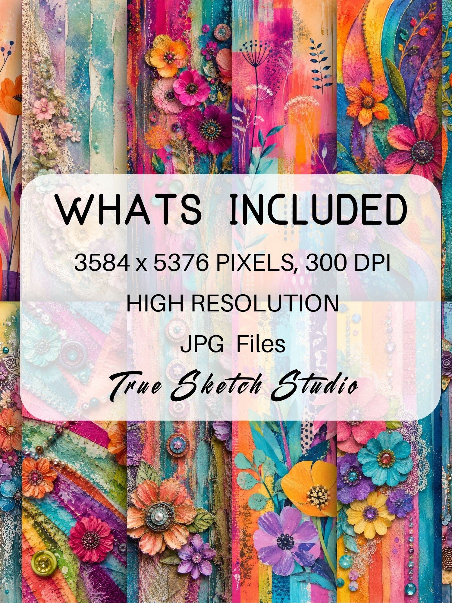 380 Hippie Junk Journal Pages, Colorful Boho Digital Paper product image (2)