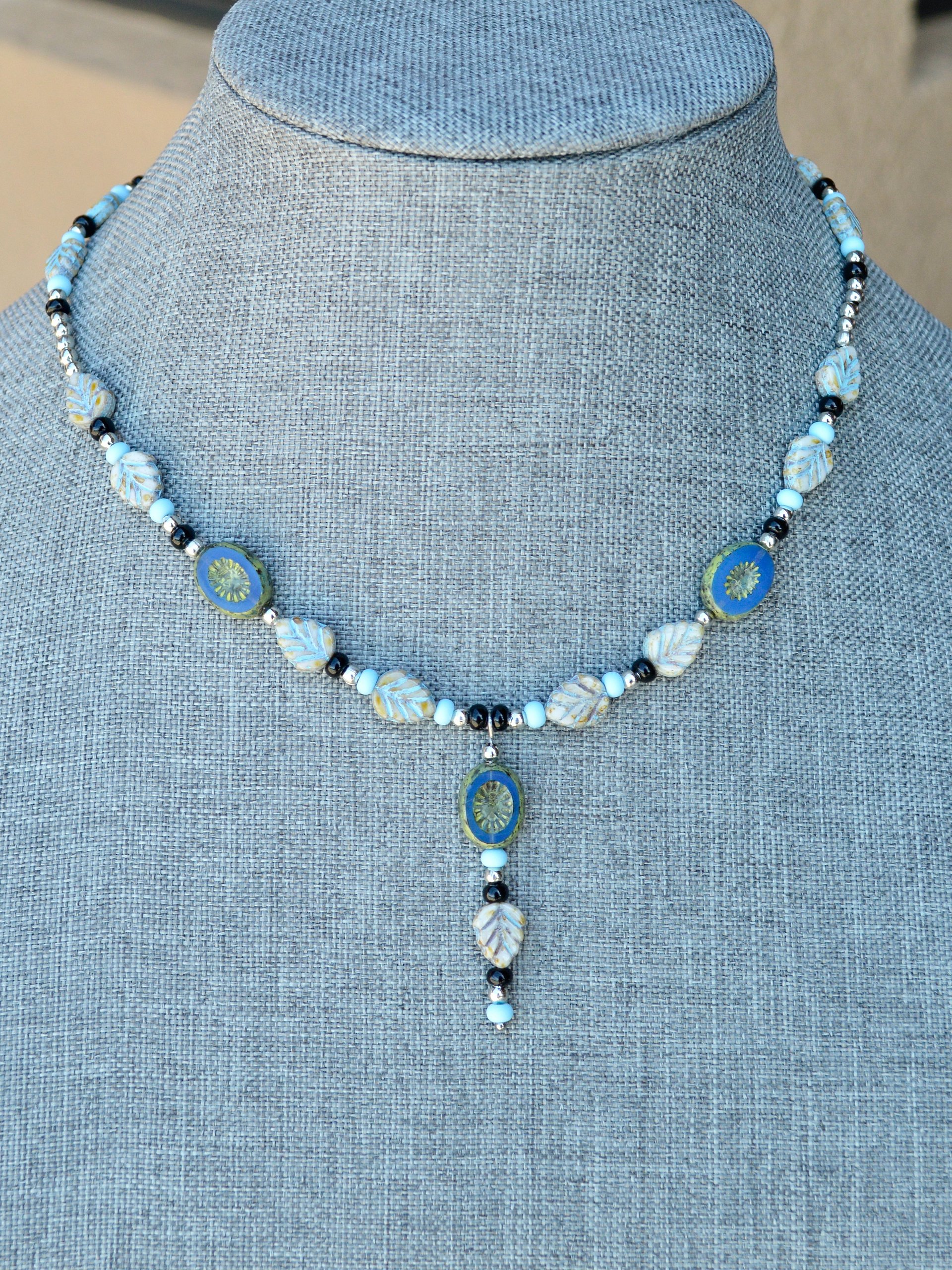 Czech Glass Leaf Beaded Handmade Necklace With Miyuki Seed Beads product image (1)