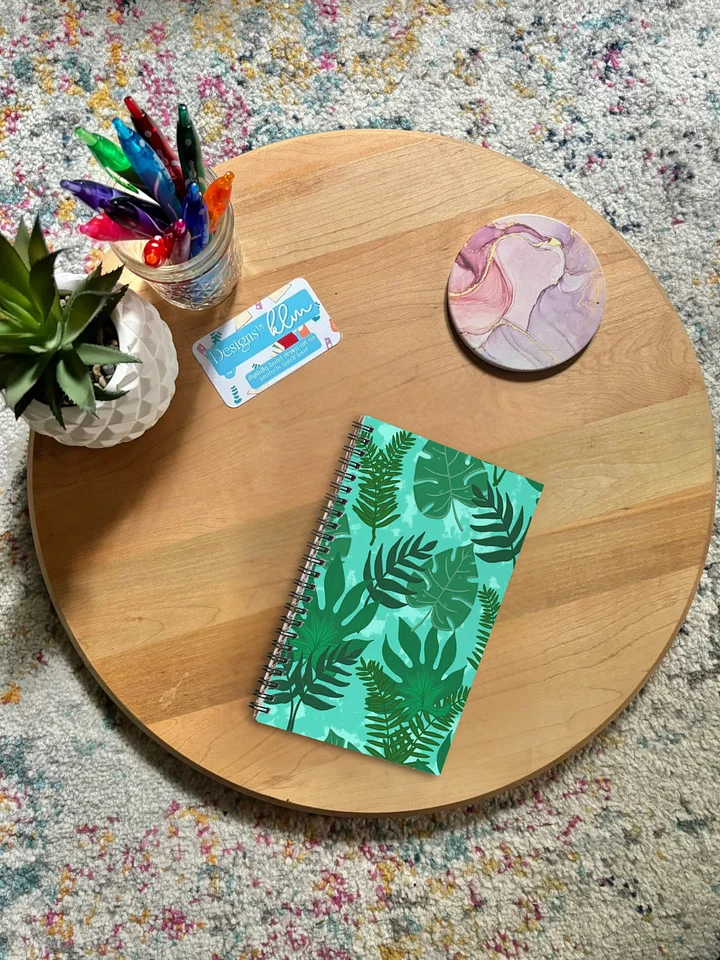 Jungle Leaves Pattern-Aqua Background Spiral Journal product image (1)