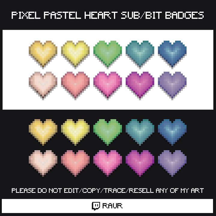 Twitch Pastel Pixel Hearts - Sub/Bit Badges product image (1)