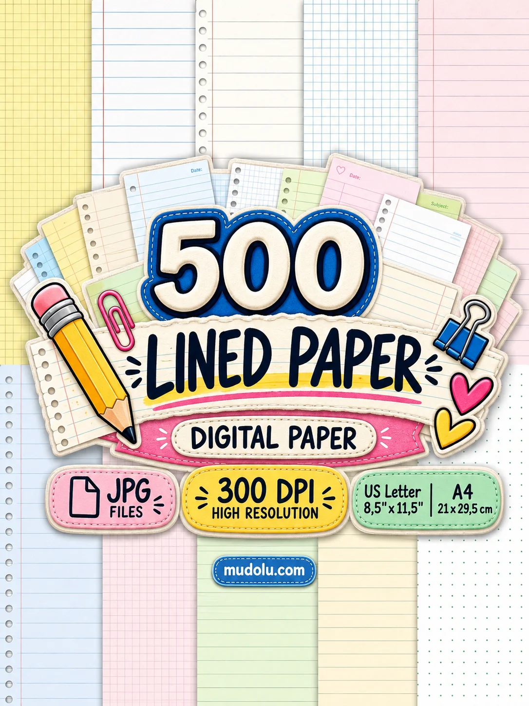 500 Lined Paper Bundle, Printable Notebook Pages, product image (1)