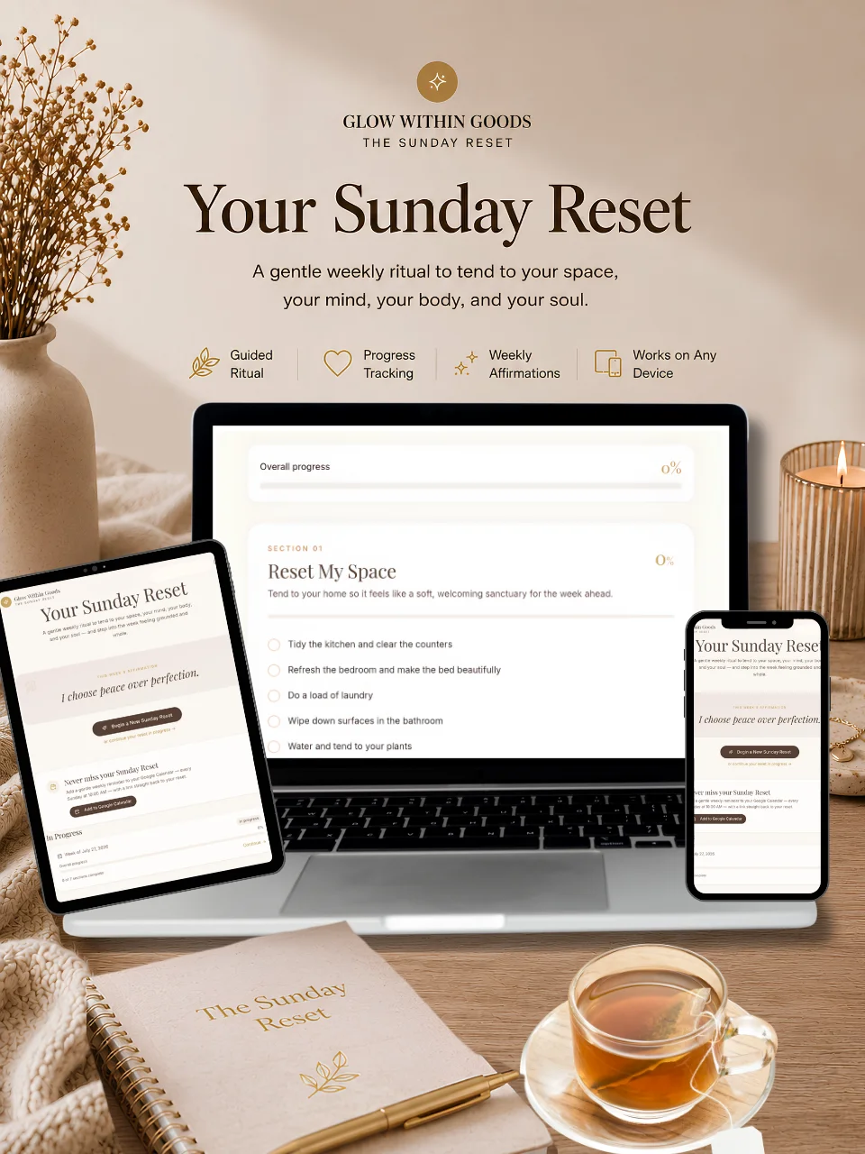 The Sunday Reset Kit™ | Interactive Self-Care Companion App + Printable Weekly Reset Ritual product image (8)