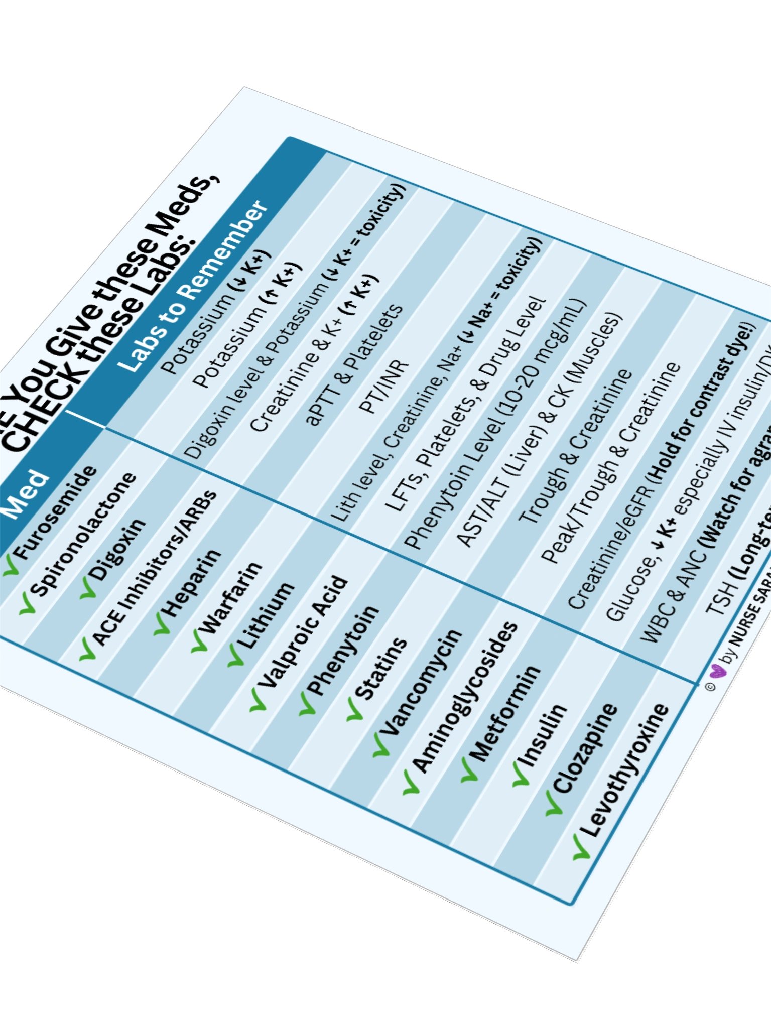 NCLEX Nursing Lab Values Check Sticker for Medications product image (6)