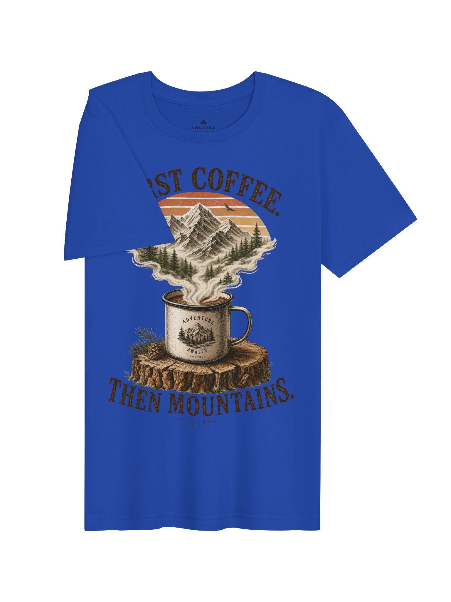 FIRST COFFEE. THEN MOUNTAINS. Graphic T-Shirt | Premium Outdoor Coffee Shirt | Vintage Camping Tee | Hiking & Adventure Unisex Apparel | NOVYRRA product image (29)