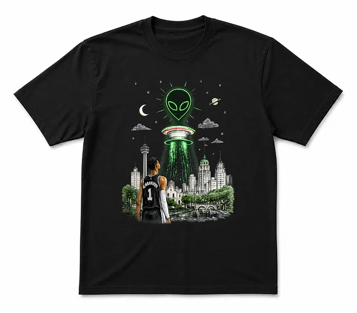 Wemby Alien Invasion San Antonio Skyline T-Shirt | Vintage Texas Basketball Streetwear Graphic Tee product image (1)
