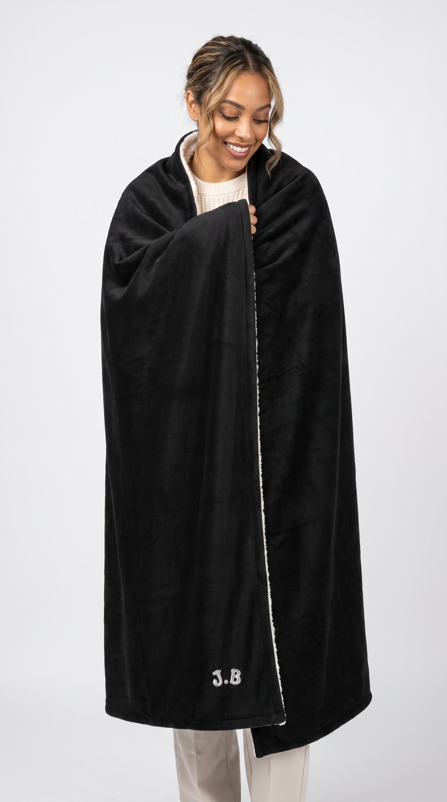 Custom J.B Embroidered Premium Sherpa Fleece Blanket (50" x 60") product image (1)