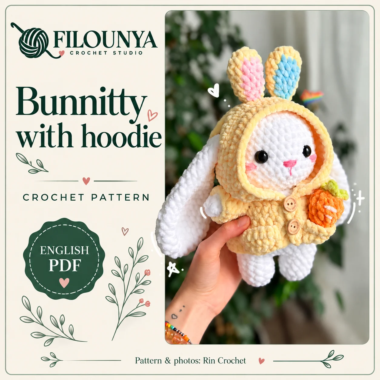 Bunnitty with Hoodie - Bunny & Kitty Crochet Pattern | English PDF product image (1)