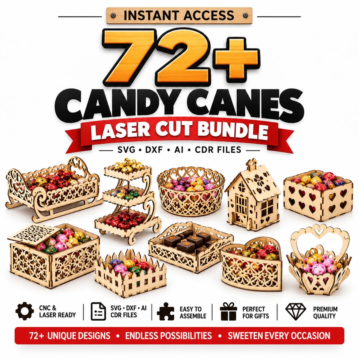 72+ Christmas Candy Basket Laser Cut Bundle | SVG, DXF & CDR Gift Box Files product image (1)