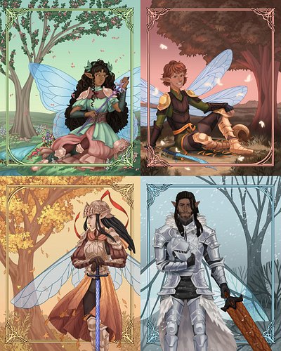 Here’s the whole set of my fairy knight illustrations! I’m glad I was able to get it all done last year. 
Which one’s your fa...