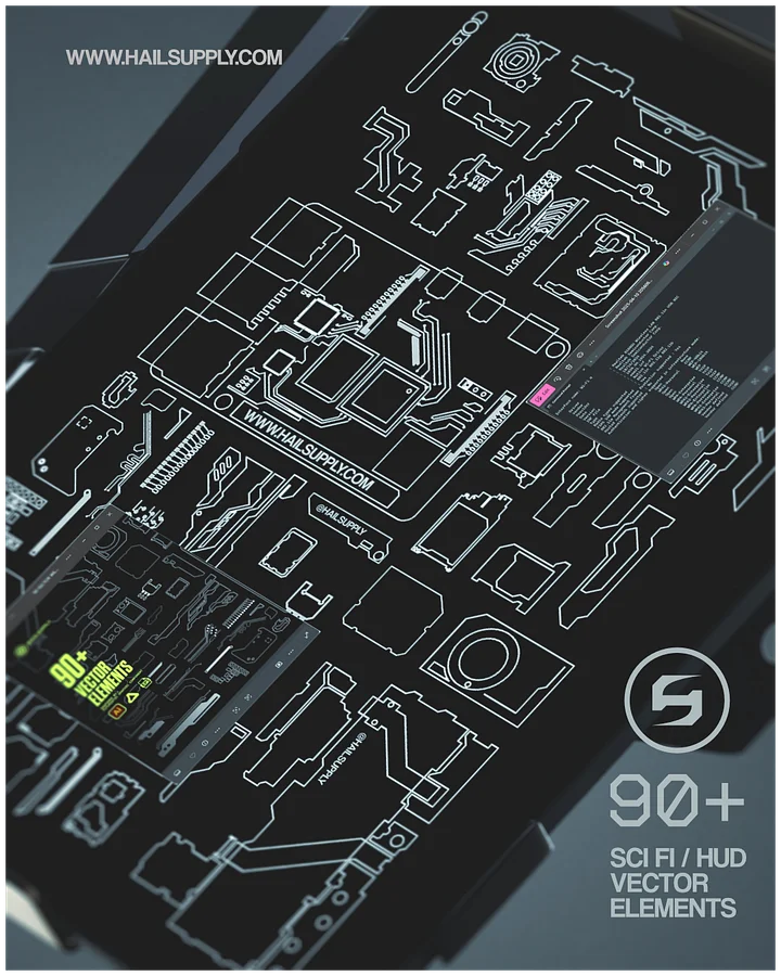 FREE 90+ SCI FI HUD VECTOR ELEMENTS product image (1)