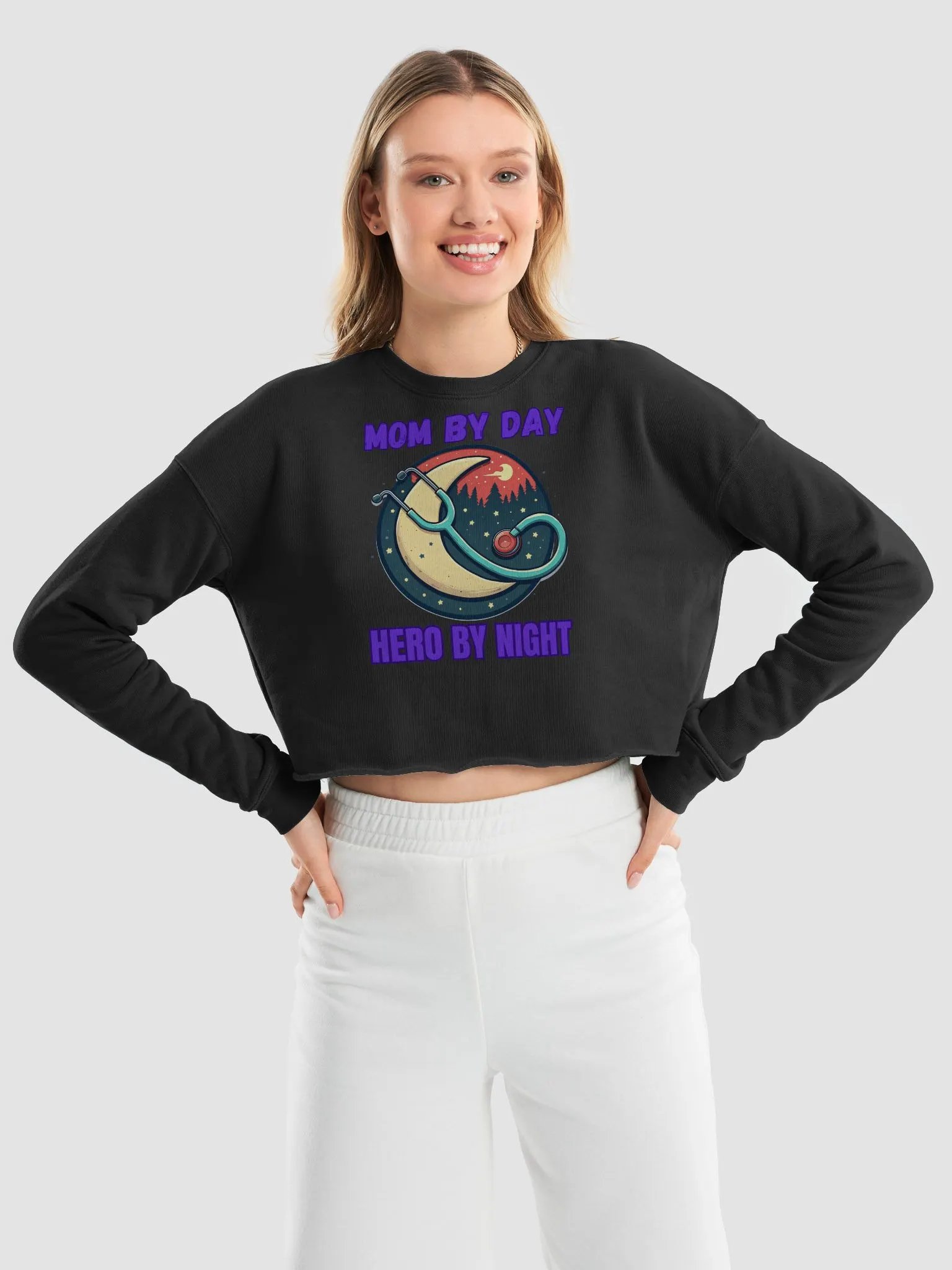 mom by day, Stethoscope Superhero Crop Sweatshirt product image (25)