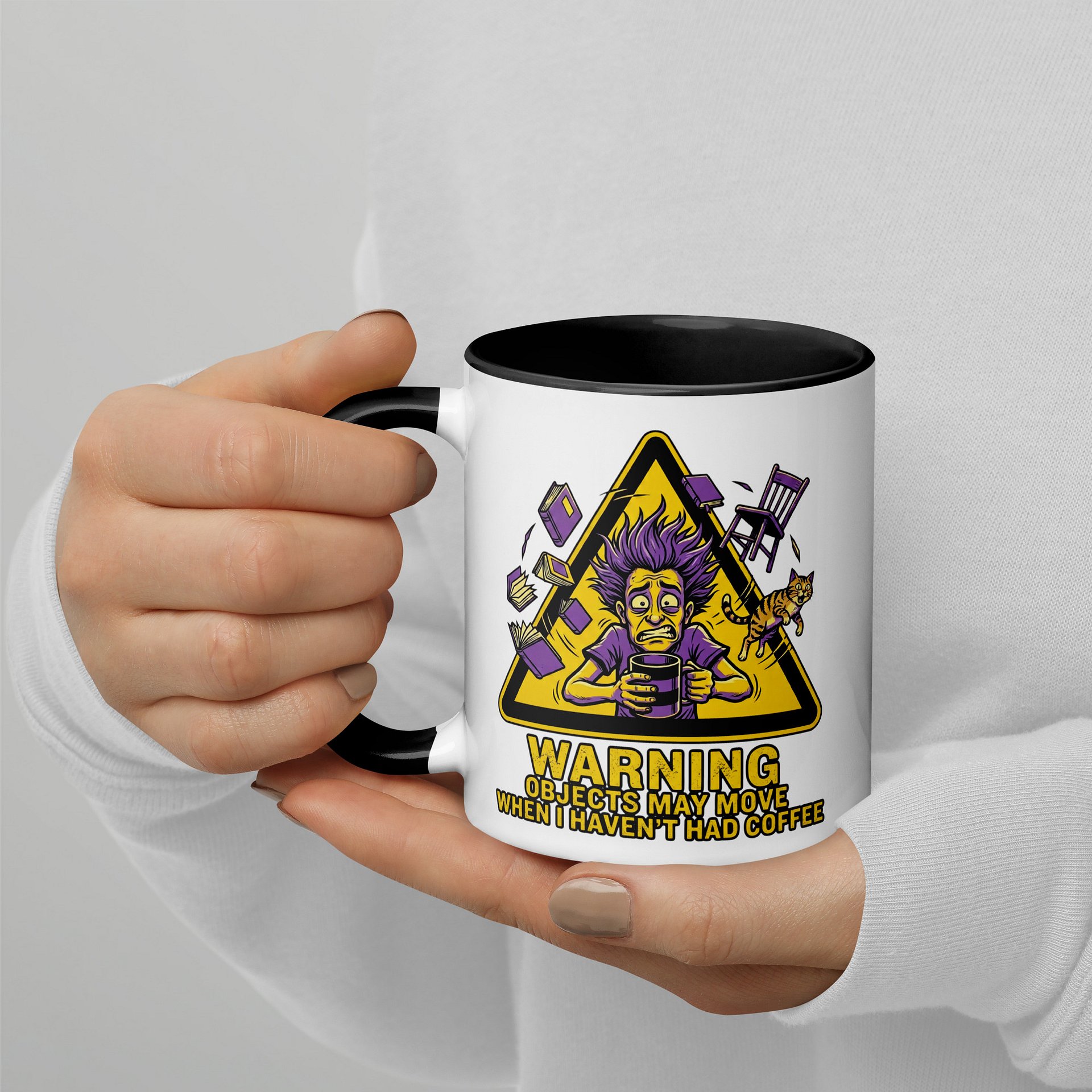 Warning Objects May Move Without Coffee Mug | Funny Hazard Sign Coffee Mug | Sarcastic Caffeine Lover Gift product image (2)