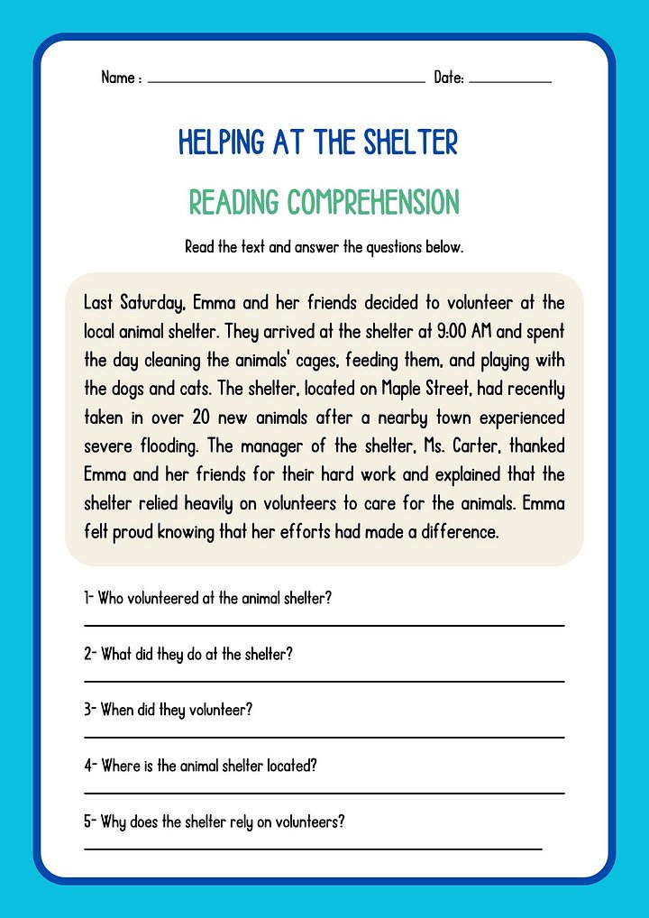 Who what when where why comprehension Worksheet product image (1)