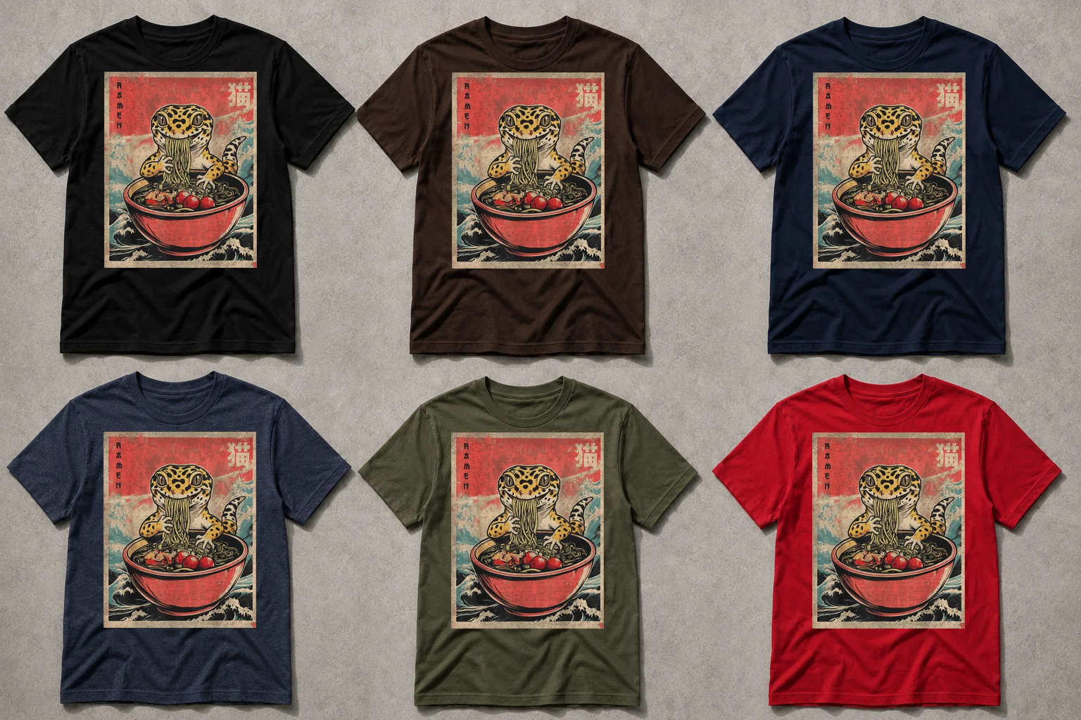 Rolig T-shirt med Leopardgecko som Äter Ramen – För Reptilälskare product image (2)