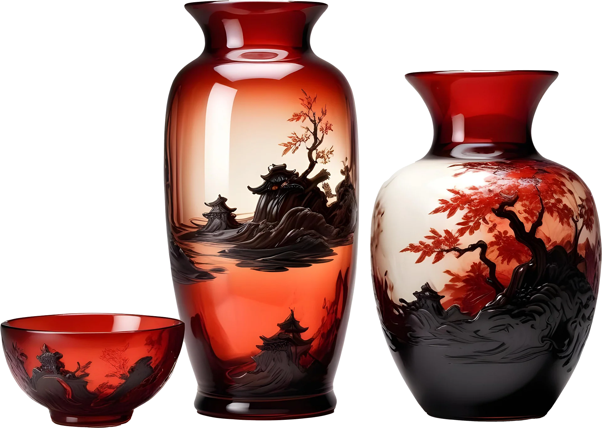 Chinese Glass Vase and Bowl Set – Autumn Serenity PNG product image (1)