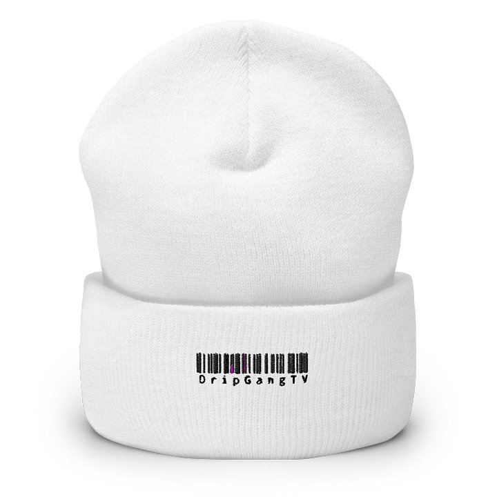 DripGangTV Barcode Beanie “White” product image (1)