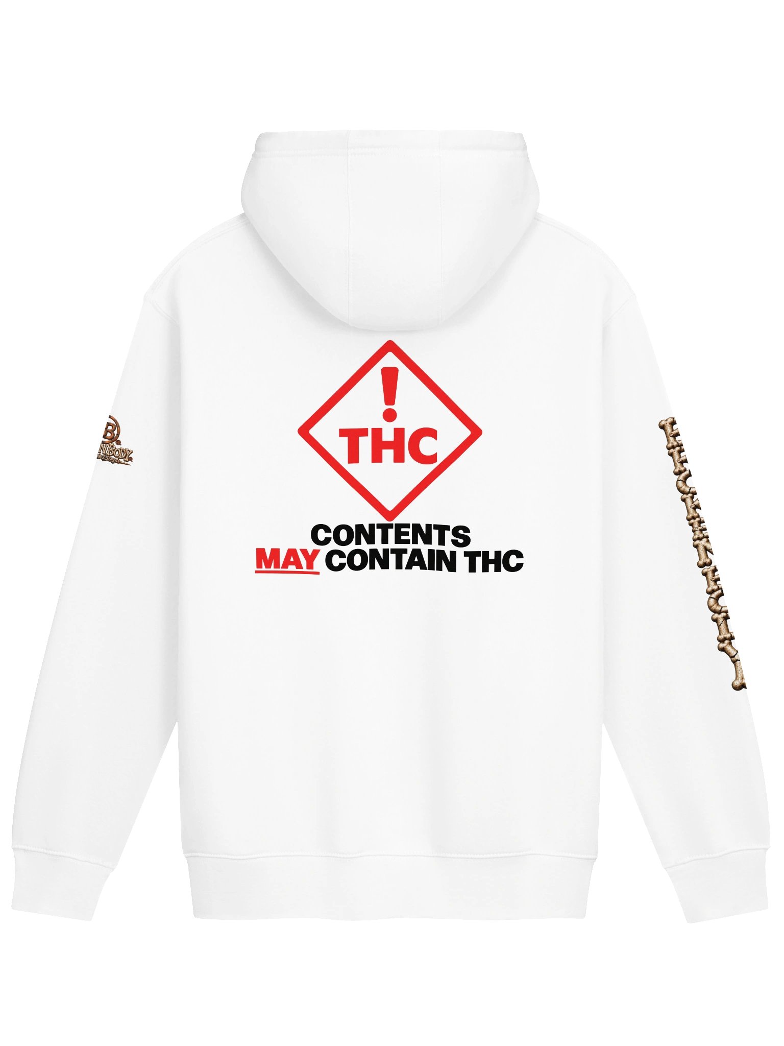 CONTENTS MAY CONTAIN THC! — WHITE HOODIE product image (2)
