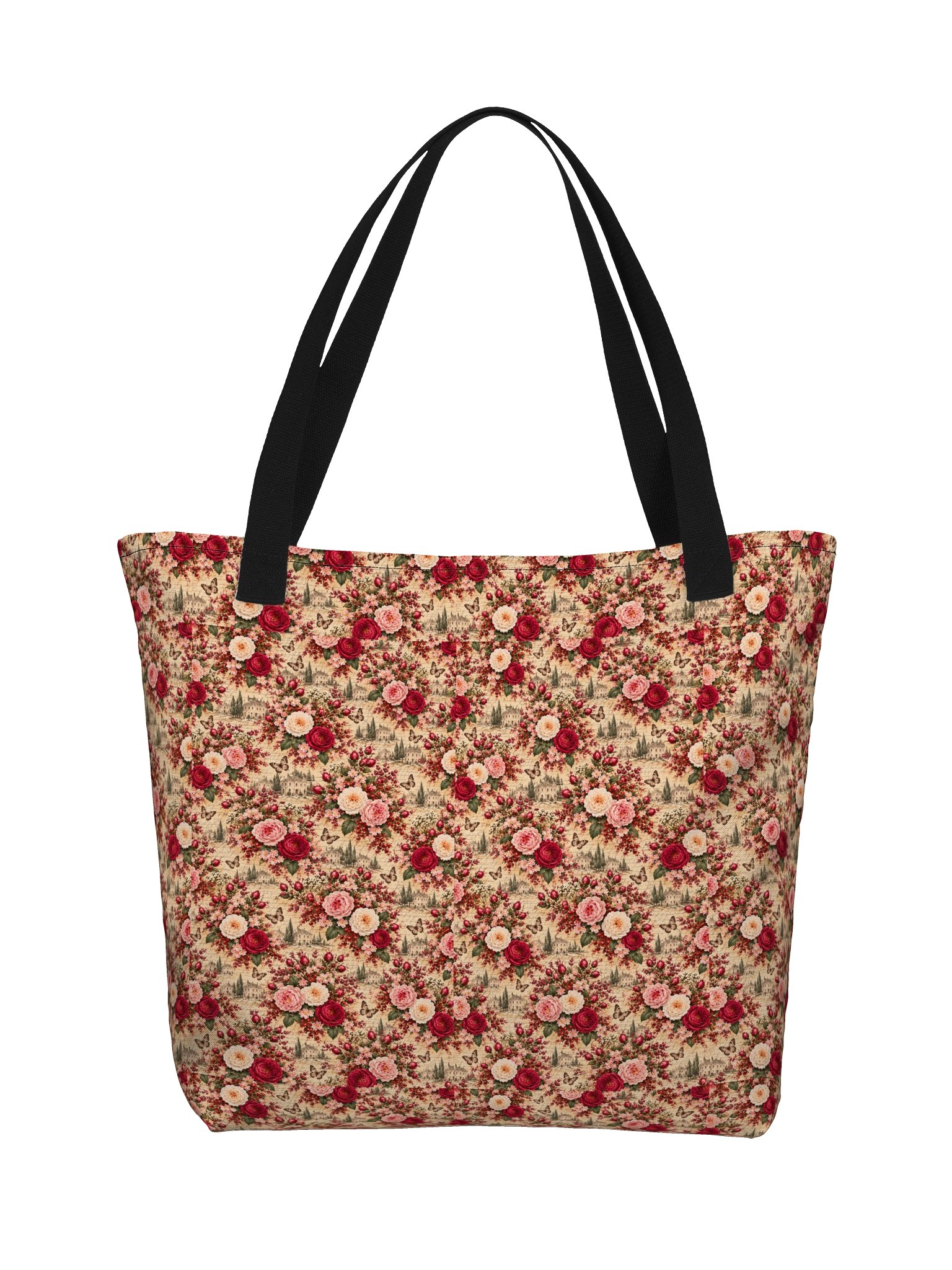 Vintage English Rose Garden Tote Bag – Romantic Floral Shoulder Bag with Pocket product image (2)