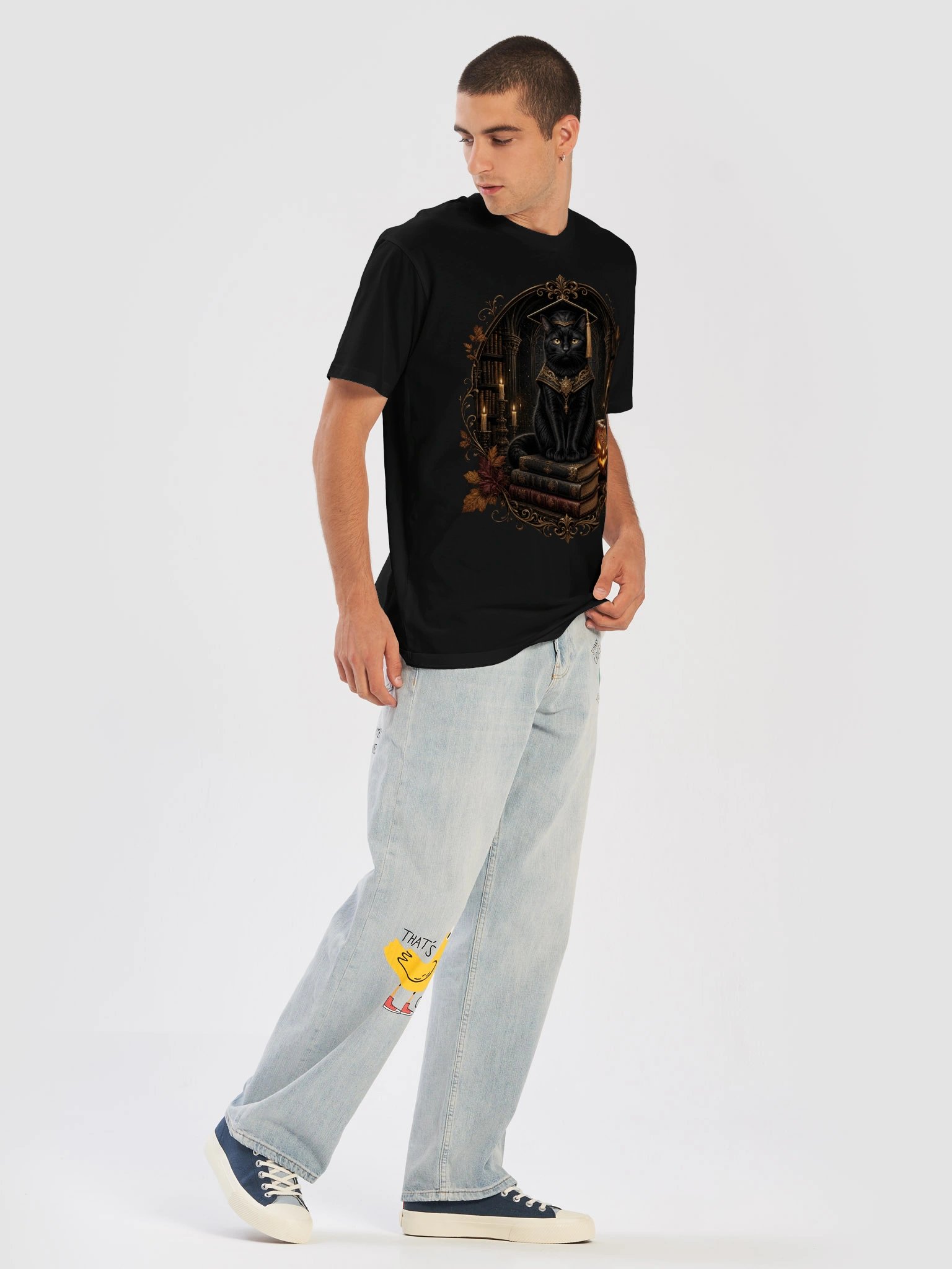 Gothic Cat Scholar Shirt | Vintage Halloween Black Cat & Books Aesthetic Graphic Tee product image (28)