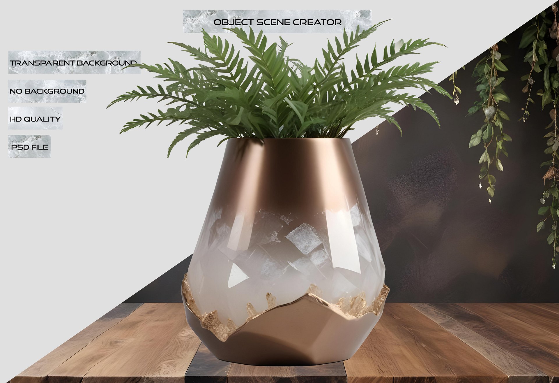 Glamour Organique – vase bronze and quartz, PNG product image (2)