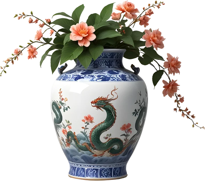 Chinese Porcelain Vase – Year of the Serpent with Floral and Serpent Décor PNG product image (1)