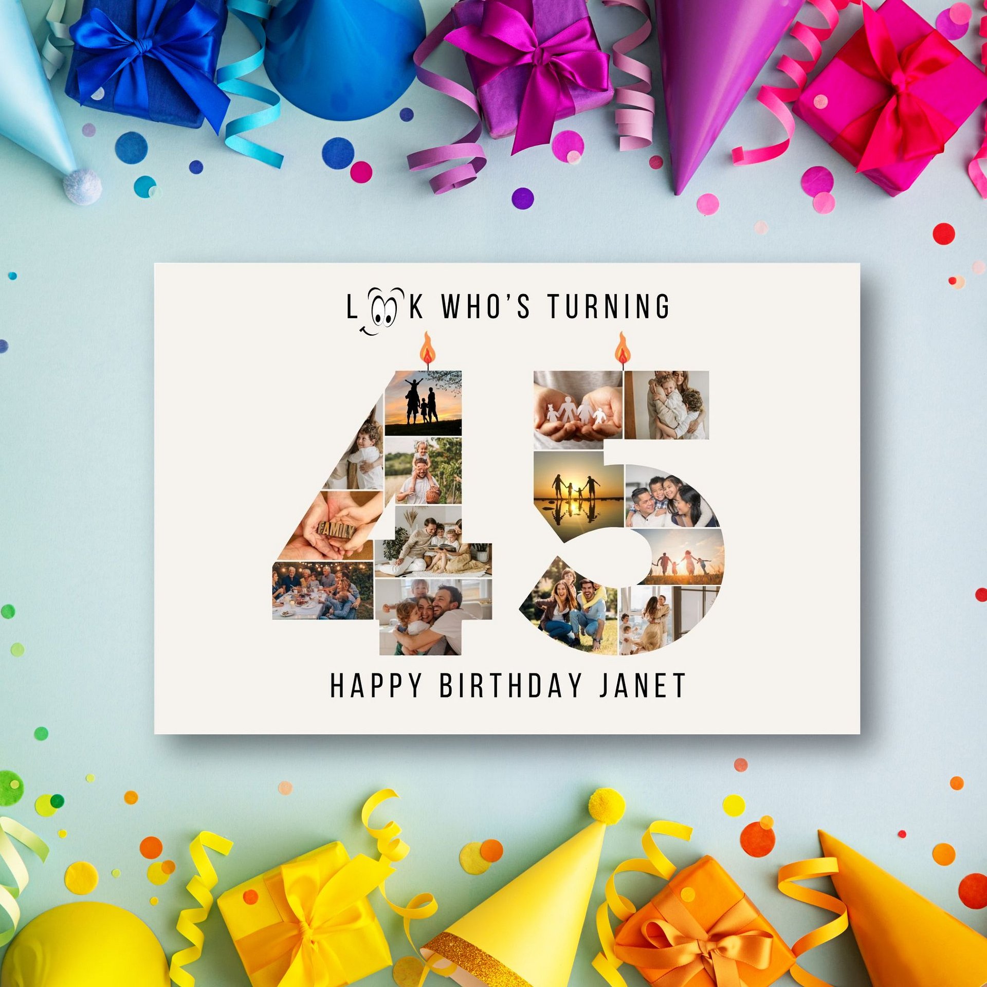 45th Birthday Number Photo Card Canva Template | auseller