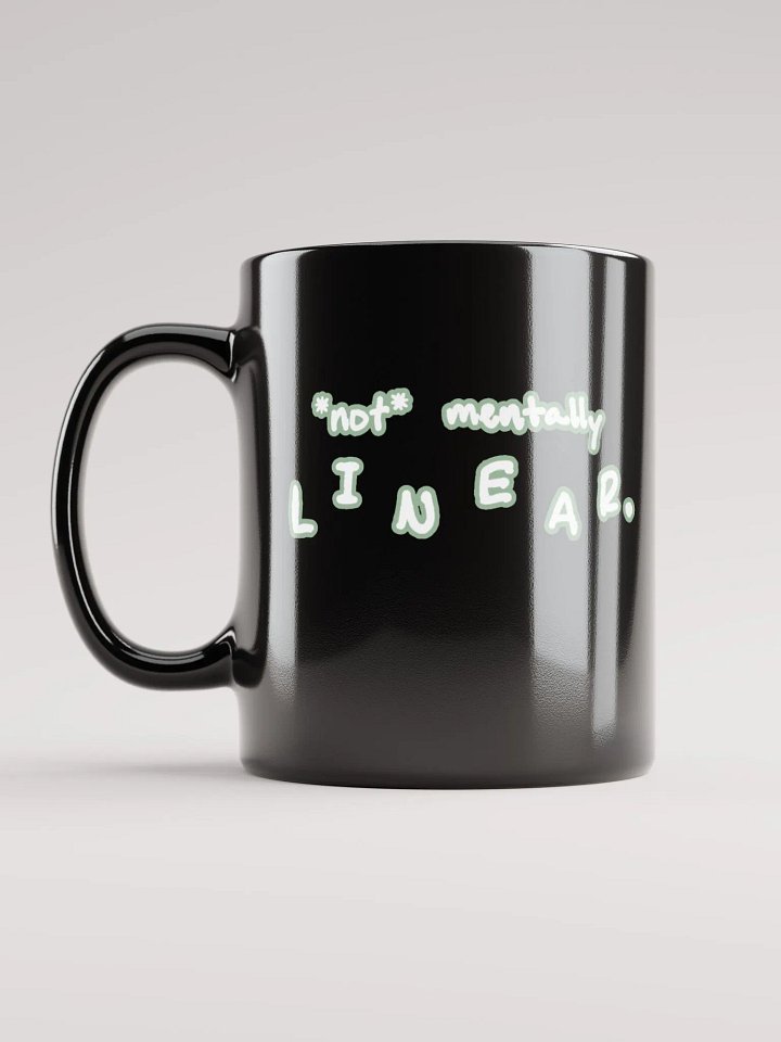 *not* mentally linear (lined design, #96B697) glossy black mug product image (1)