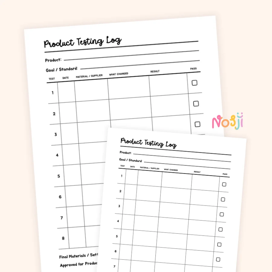 Product Testing Log Printable Product Development Tracker product image (1)