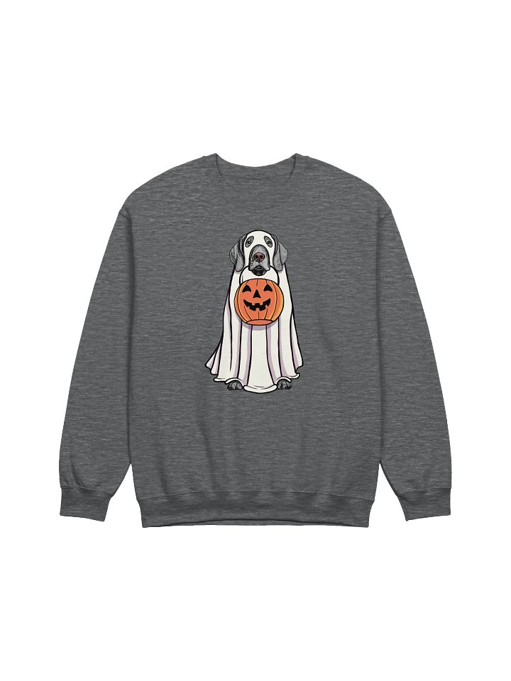 Funny Halloween Weimaraner Sweatshirt | Funny Weimaraner Wearing a Ghost Costume and Holding a Pumpkin Basket product image (1)