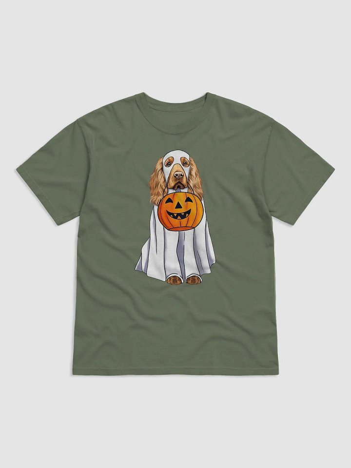 Cocker Spaniel Halloween Tee | Funny Fall Halloween Cocker Spaniel Wearing a Ghost Costume with Pumpkin Basket product image (1)
