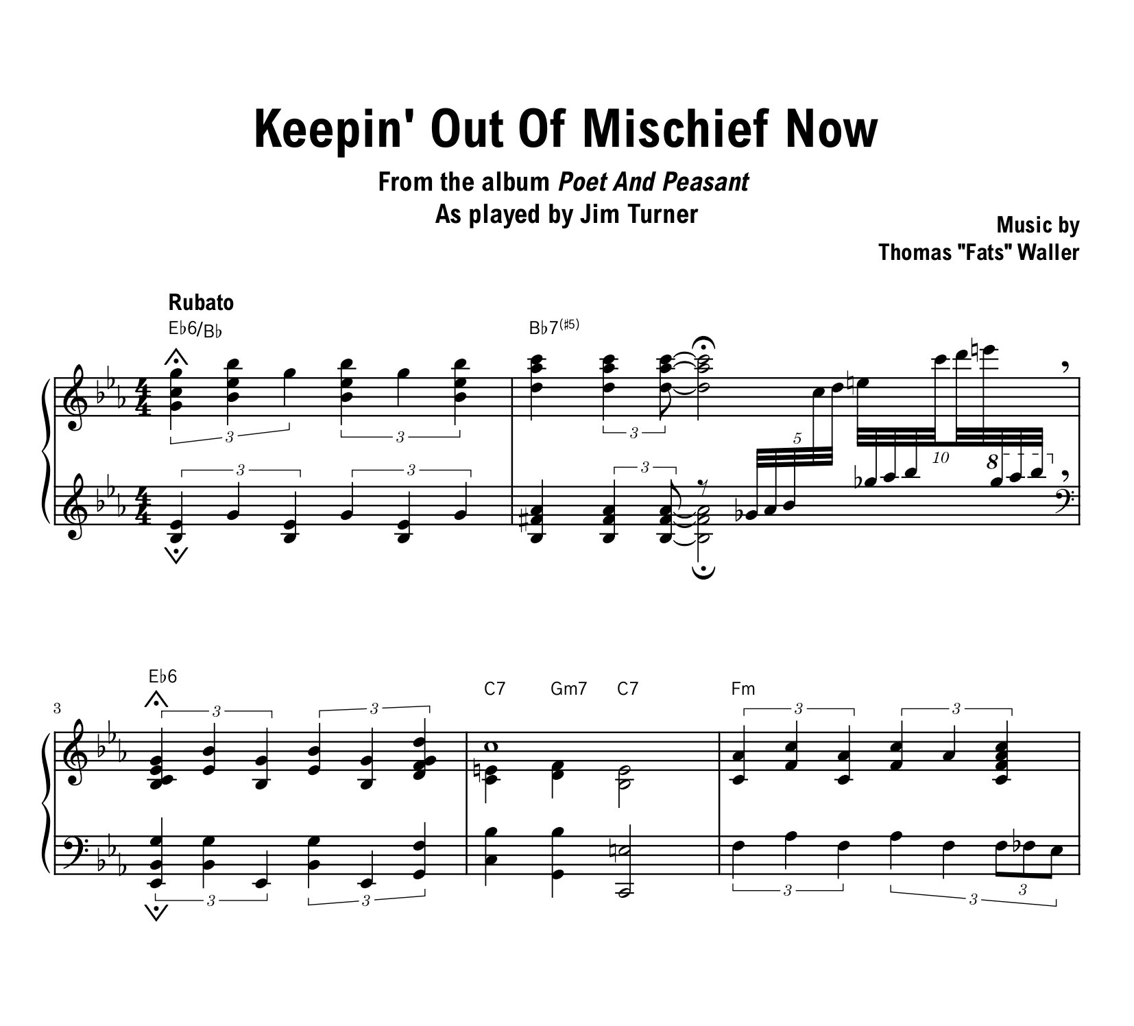 Jim Turner - Keepin' Out Of Mischief Now - Sheet music (PDF) product image (1)