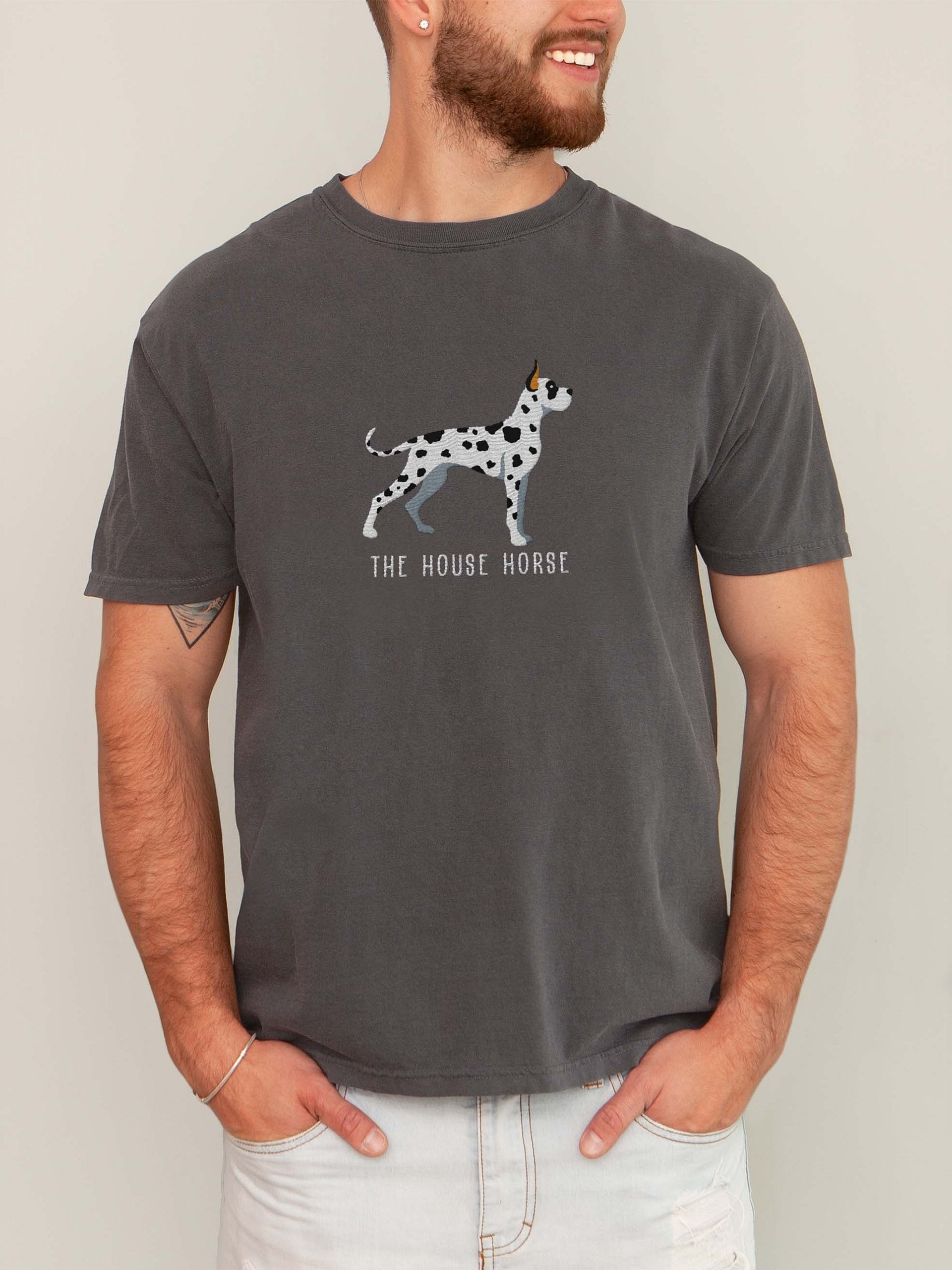 The House Horse T-Shirt(Embroidered) of a Great Dane(Harlequin, Cropped Ears) product image (2)